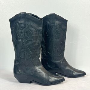 Vintage Bandits Jenny Black Leather Western Cowboy Boots Pointed Toe Size 7.5